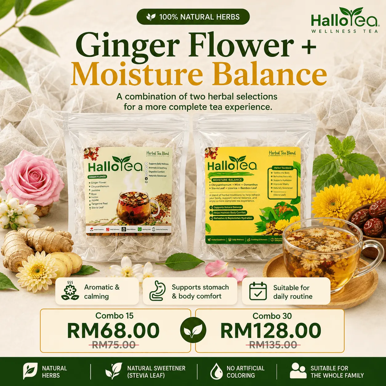 Hallo Ginger Flower Wellness Tea angle 5